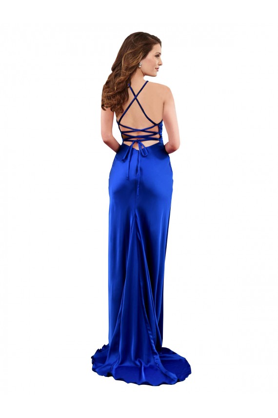 Affordable Sheath Cowl Neck Silky Satin Long Royal Blue Formal Evening Dress Canada