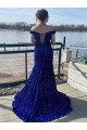 Affordable Sheath Off the Shoulder Velvet Sequins Sweep Train Royal Blue Velvet Sequin Evening Dress Canada