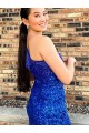 Affordable Sheath One Shoulder Velvet Sequins Short Royal Blue Velvet Sequin Evening Dress Canada
