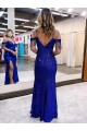 Affordable Sheath V-Neck Velvet Sequins Long Royal Blue Velvet Sequin Evening Dress Canada