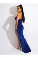 Affordable Sheath Spaghetti Straps Velvet Sequins Sweep Train Royal Blue Velvet Sequin Evening Gown Canada