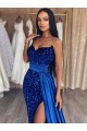 Affordable Sheath Sweetheart Velvet Sequins Sweep Train Royal Blue Velvet Sequin Evening Dress Canada