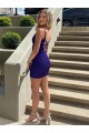 Affordable Sheath V-Neck Velvet Sequins Short Royal Blue Velvet Sequin Prom Dress Canada