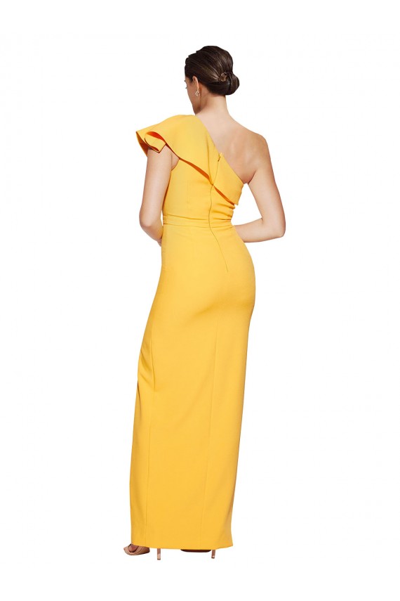 Affordable Sheath One Shoulder Stretch Crepe Long Saffron Formal Evening Dress Canada