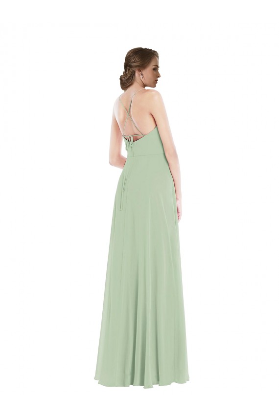 Affordable A-Line Scoop Neck Soft Chiffon Long Sage Semi Formal Evening Dress Canada
