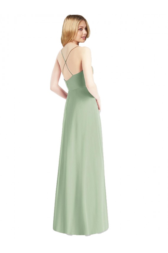 Affordable A-Line Cowl Neck Chiffon Long Sage Evening Dress Canada