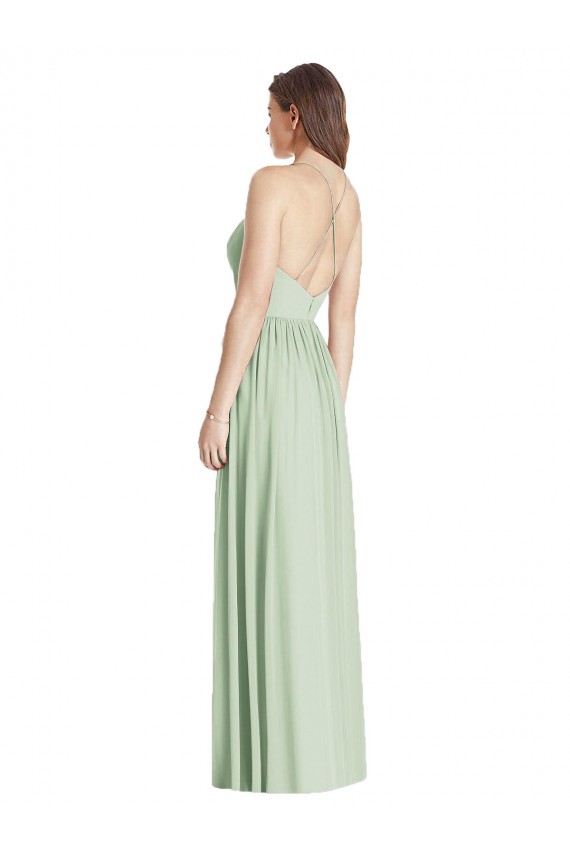 Affordable A-Line V-Neck Soft Chiffon Long Sage Semi Formal Evening Dress Canada