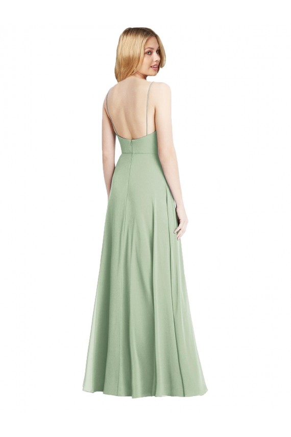 Affordable Trumpet Square Neck Soft Chiffon Long Sage Formal Evening Dress Canada