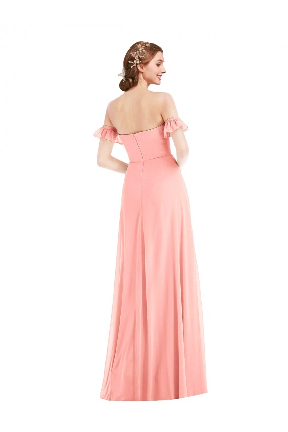 Affordable A-Line Off the Shoulder Soft Chiffon Long Salmon Semi Formal Evening Dress Canada