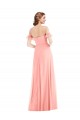 Affordable A-Line Off the Shoulder Soft Chiffon Long Salmon Semi Formal Evening Dress Canada