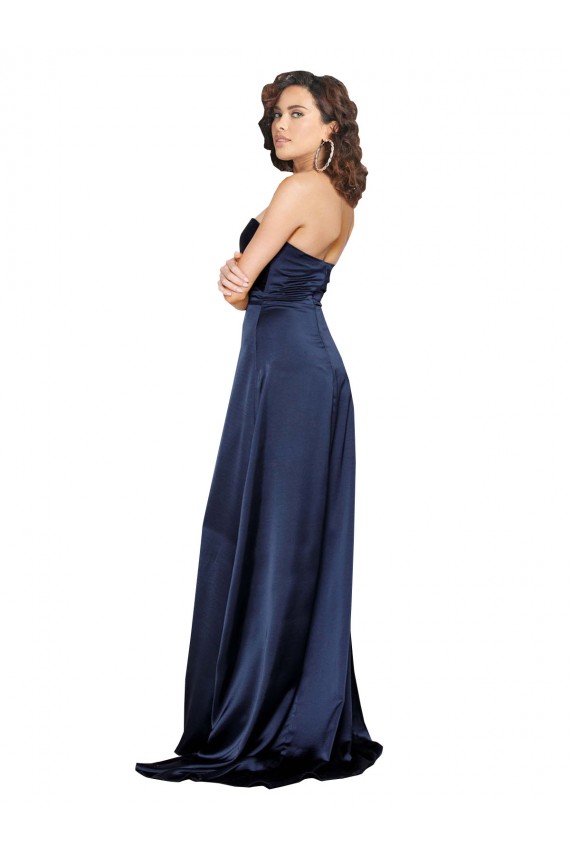 Affordable A-Line High Neck Silky Satin Long Sapphire Formal Evening Dress Canada