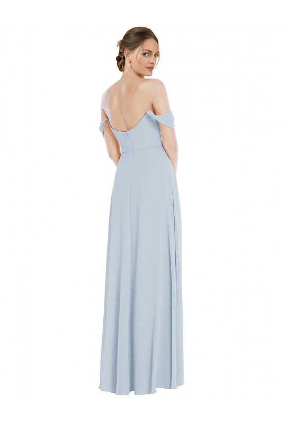 Affordable A-Line Off the Shoulder Soft Chiffon Long Sea Glass Semi Formal Evening Dress Canada