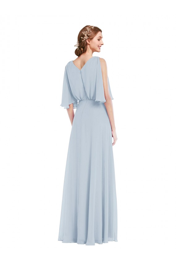 Affordable A-Line V-Neck Soft Chiffon Long Sea Glass Evening Dress Canada
