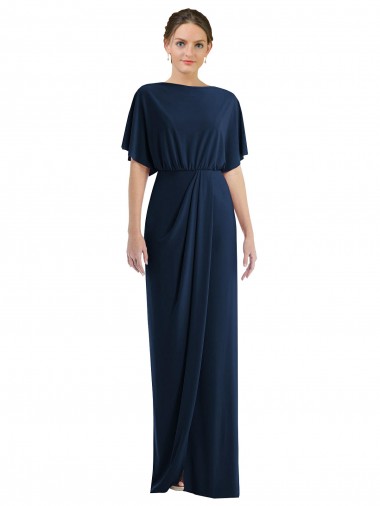 Affordable Sheath Bateau Neck Spandex Long Dark Navy Semi Formal Evening Dress Canada