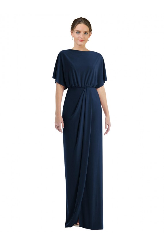 Affordable Sheath Bateau Neck Spandex Long Dark Navy Semi Formal Evening Dress Canada
