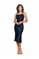Affordable Sheath Cowl Neck Silky Satin Cocktail Length Dark Navy Formal Evening Dress Canada
