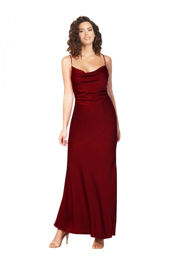 Affordable Sheath Cowl Neck Silky Satin Long Burgundy Black Tie Evening Dress Canada