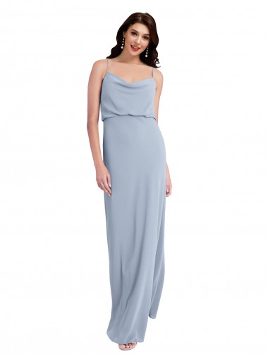 Affordable Sheath Cowl Neck Stretch Crepe Long Smoke Blue Formal Evening Dress Canada
