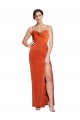 Affordable Sheath Cowl Neck Stretch Satin Sweep Train Rust Formal Evening Dress Canada