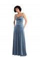 Affordable Sheath Cowl Neck Stretch Velvet Long Dusty Blue Semi Formal Evening Dress Canada