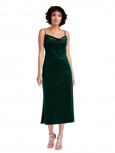 Affordable Sheath Cowl Neck Stretch Velvet Midi Length Dark Green Black Tie Evening Dress Canada