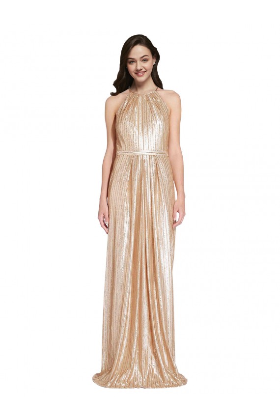 Affordable Sheath High Neck Sequin Long Gold Formal Evening Dress Canada