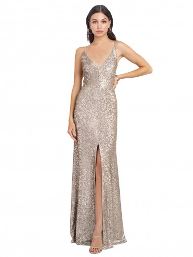 Affordable Sheath High Neck Sequin & Sparkling Sequin Long Silver Formal Evening Dress Canada