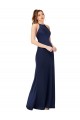 Affordable Sheath High Neck Silky Satin Long Sapphire Formal Evening Dress Canada