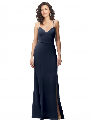 Affordable Sheath High Neck Stretch Crepe Long Dark Navy Formal Evening Dress Canada