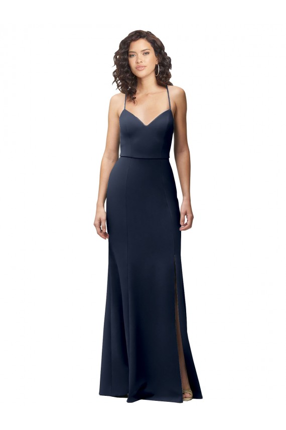 Affordable Sheath High Neck Stretch Crepe Long Dark Navy Formal Evening Dress Canada