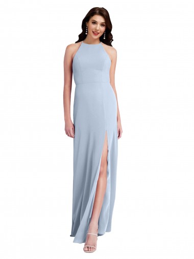Affordable Sheath High Neck Stretch Crepe Long Light Sky Blue Formal Evening Dress Canada