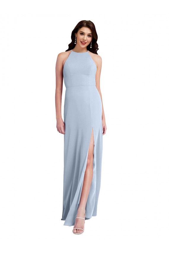 Affordable Sheath High Neck Stretch Crepe Long Light Sky Blue Formal Evening Dress Canada