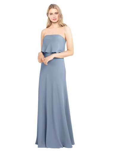 Affordable Sheath High Neck Stretch Crepe Long Smoke Blue Formal Evening Dress Canada
