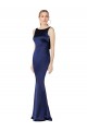 Affordable Sheath High Neck Stretch Satin Long Dark Navy Formal Evening Dress Canada
