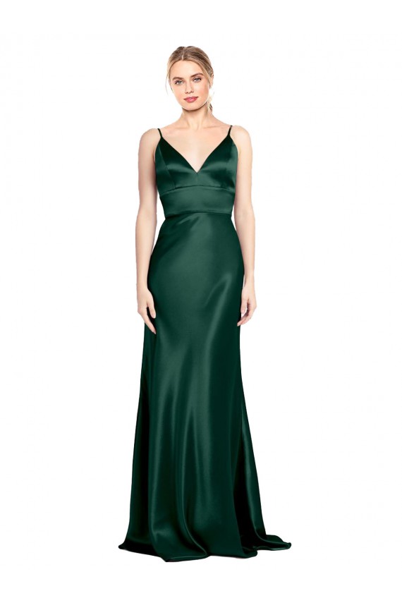 Affordable Sheath High Neck Stretch Satin Long Hunter Formal Evening Dress Canada