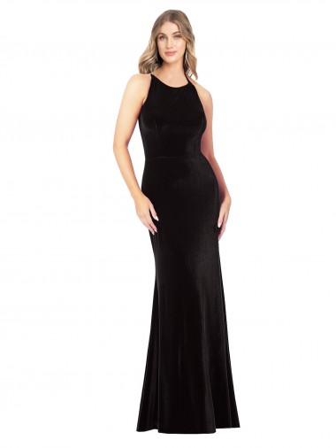 Affordable Sheath Jewel Neck Stretch Velvet Long Black Formal Evening Dress Canada