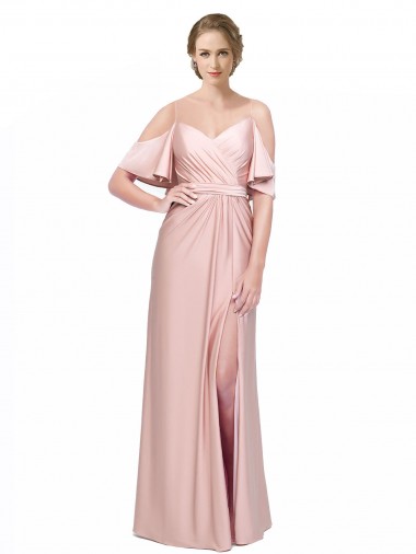 Affordable Sheath Off the Shoulder Silky Satin Long Formal Evening Dress Canada