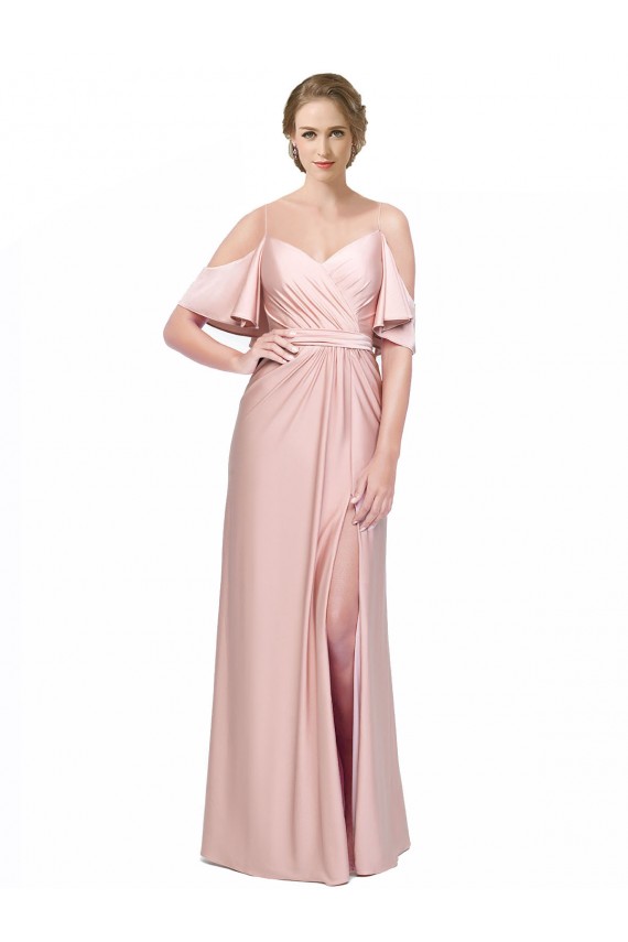 Affordable Sheath Off the Shoulder Silky Satin Long Formal Evening Dress Canada