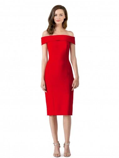 Affordable Sheath Off the Shoulder Stretch Crepe Cocktail Length Red Formal Evening Dress Canada