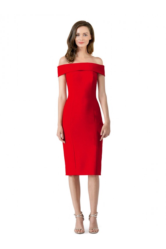 Affordable Sheath Off the Shoulder Stretch Crepe Cocktail Length Red Formal Evening Dress Canada