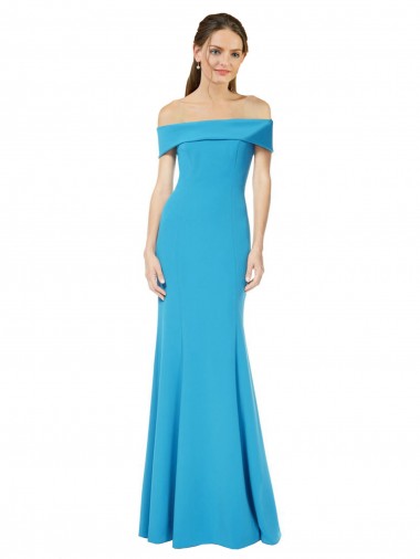 Affordable Sheath Off the Shoulder Stretch Crepe Long Peacock Blue Formal Evening Dress Canada