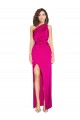 Affordable Sheath One Shoulder Silky Satin Long Fuchsia Formal Evening Dress Canada