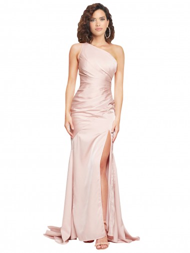 Affordable Sheath One Shoulder Silky Satin Long Pink Black Tie Evening Dress Canada