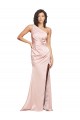 Affordable Sheath One Shoulder Silky Satin Long Pink Formal Evening Dress Canada