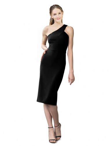 Affordable Sheath One Shoulder Stretch Crepe Cocktail Length Black Formal Evening Dress Canada