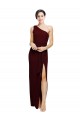 Affordable Sheath One Shoulder Stretch Crepe Long Burgundy Gold Black Tie Evening Dress Canada