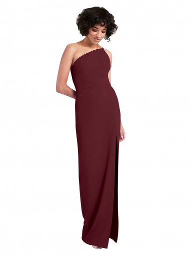 Affordable Sheath One Shoulder Stretch Crepe Long Burgundy Gold Formal Evening Dress Canada