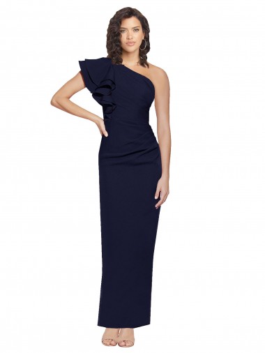Affordable Sheath One Shoulder Stretch Crepe Long Dark Navy Formal Evening Dress Canada