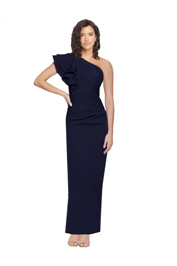 Affordable Sheath One Shoulder Stretch Crepe Long Dark Navy Formal Evening Dress Canada