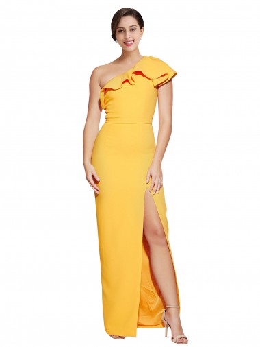 Affordable Sheath One Shoulder Stretch Crepe Long Saffron Formal Evening Dress Canada